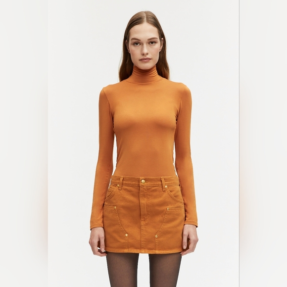 Renggli Tops - Renggli Mockneck Long Sleeve Shirt Ochre Orange Size Large